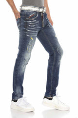 CD658 men's comfortable jeans with trendy used elements