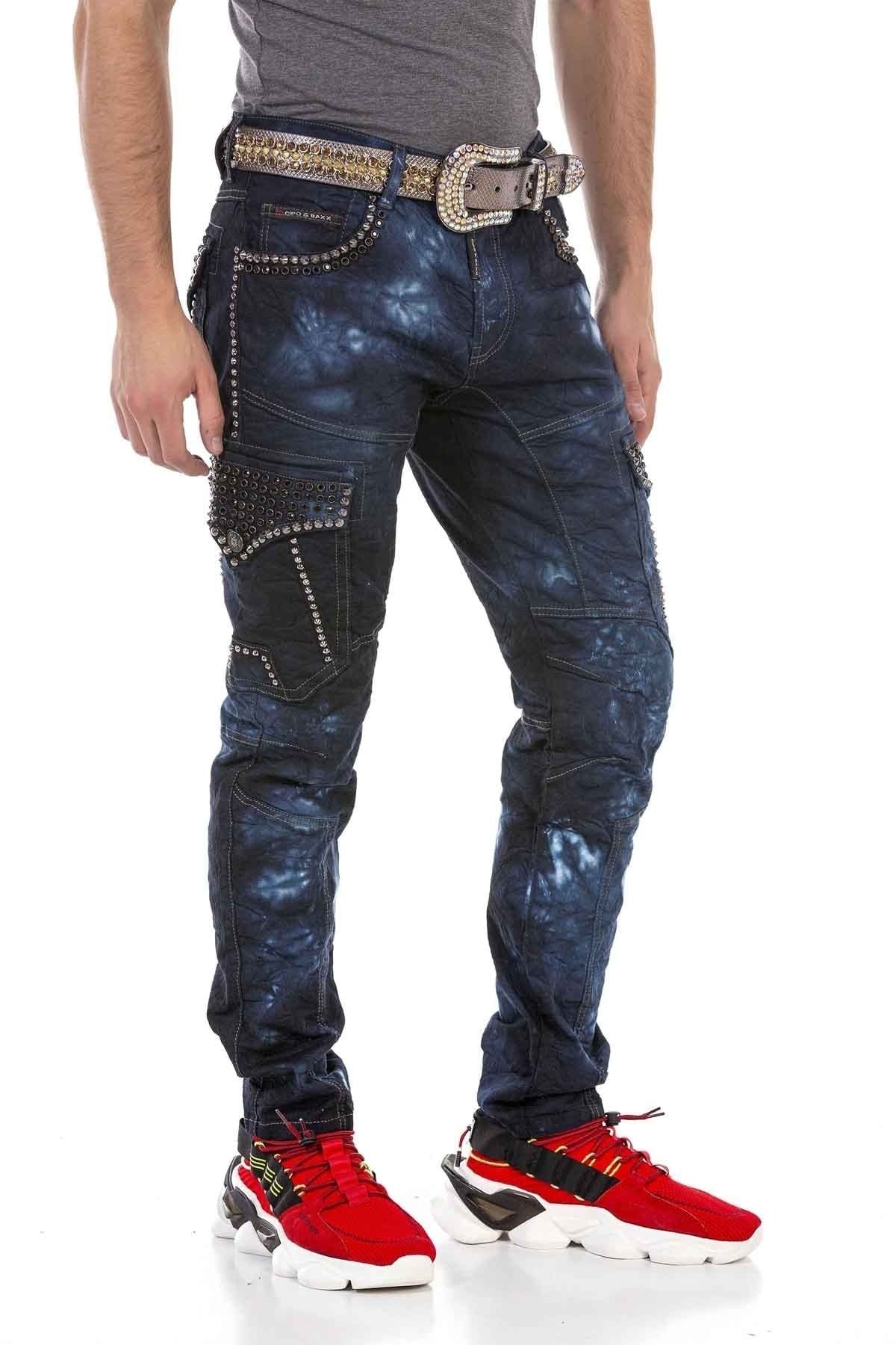 CD677 Men Straight Fit-Jeans with striking washing