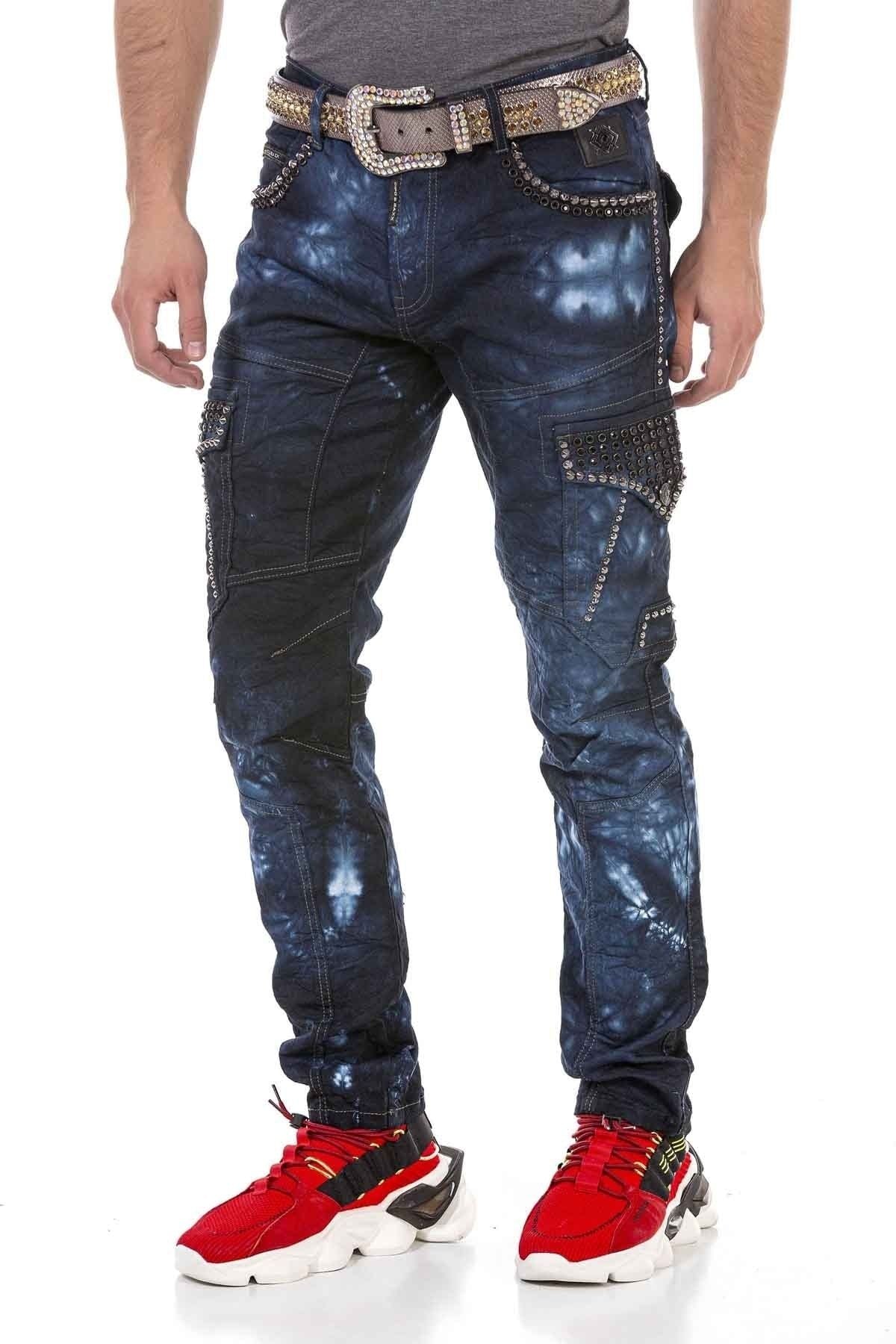 CD677 Heren Straight Fit-Jeans met opvallend Washing