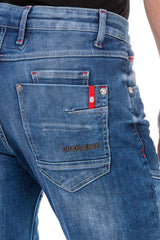 CD698 Men Straight Fit Jeans with trendy decorative stitching