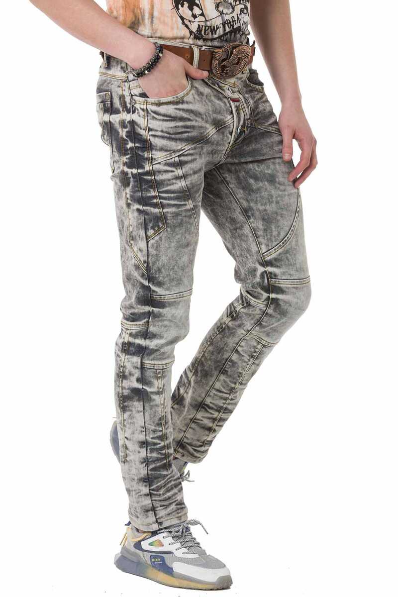 CD718 Men Straight-Jeans with wide decorative stitching