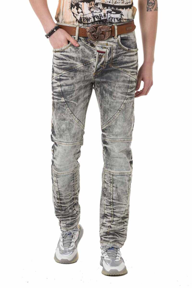 CD718 Men Straight-Jeans with wide decorative stitching