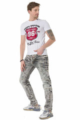 CD718 Men Straight-Jeans with wide decorative stitching