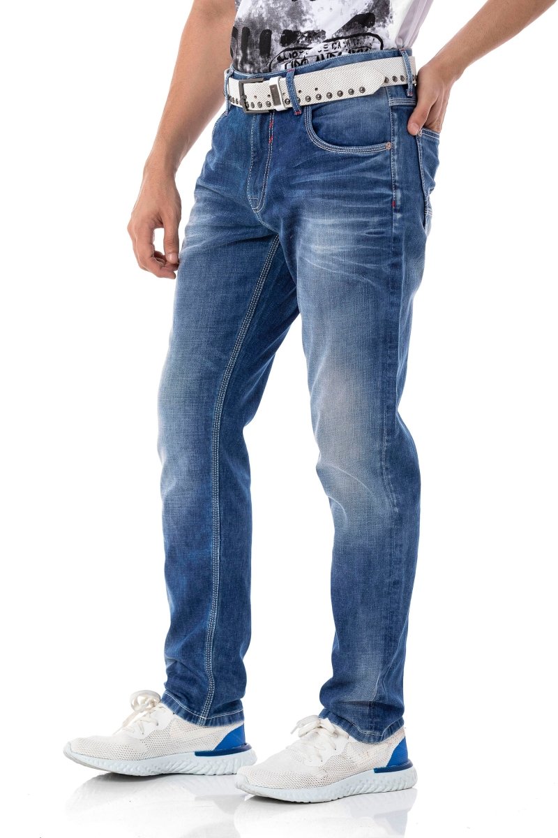 CD796 Pantalon Slim-Fit-Jeans pour hommes dans le look décontracté avec des coutures épaisses subtiles