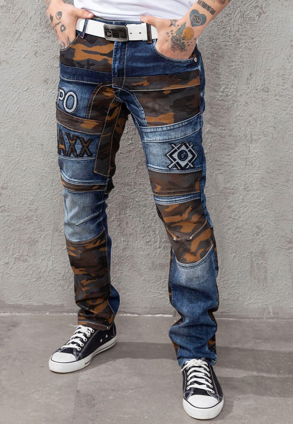 Cipo & Baxx Herren Jeans Hose Besonderes Zweifarbig Cargo Streetwear Übergroß