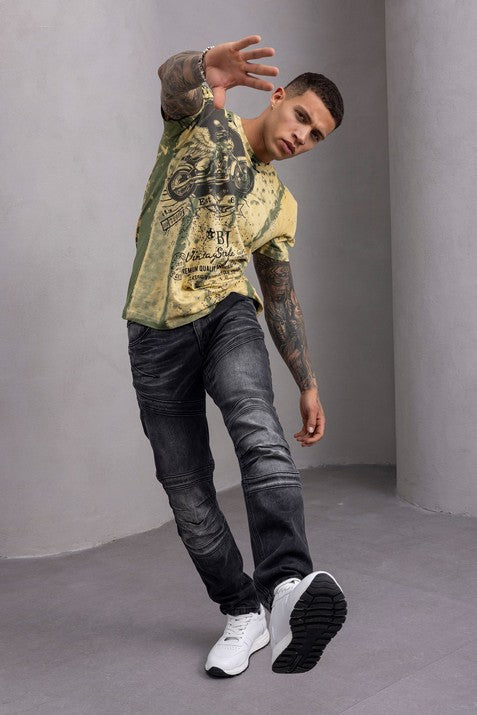 CD876 jeansy męskie z przeszyciami