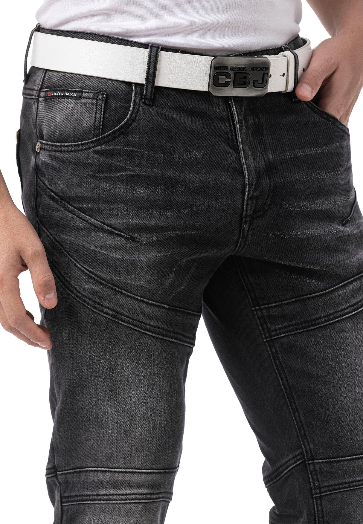 CD876 jeansy męskie z przeszyciami