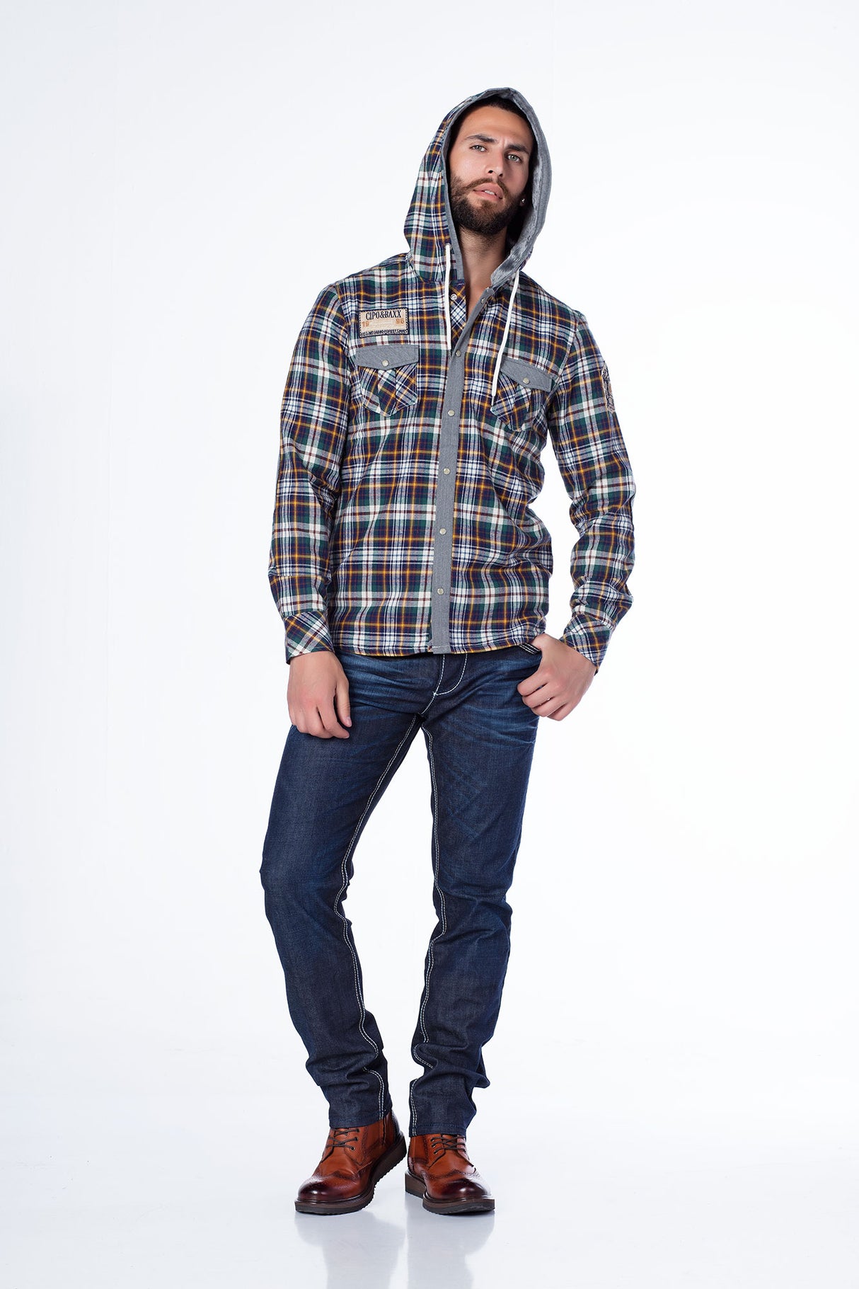 CH128 men's long -sleeved shirt in trendy carod design