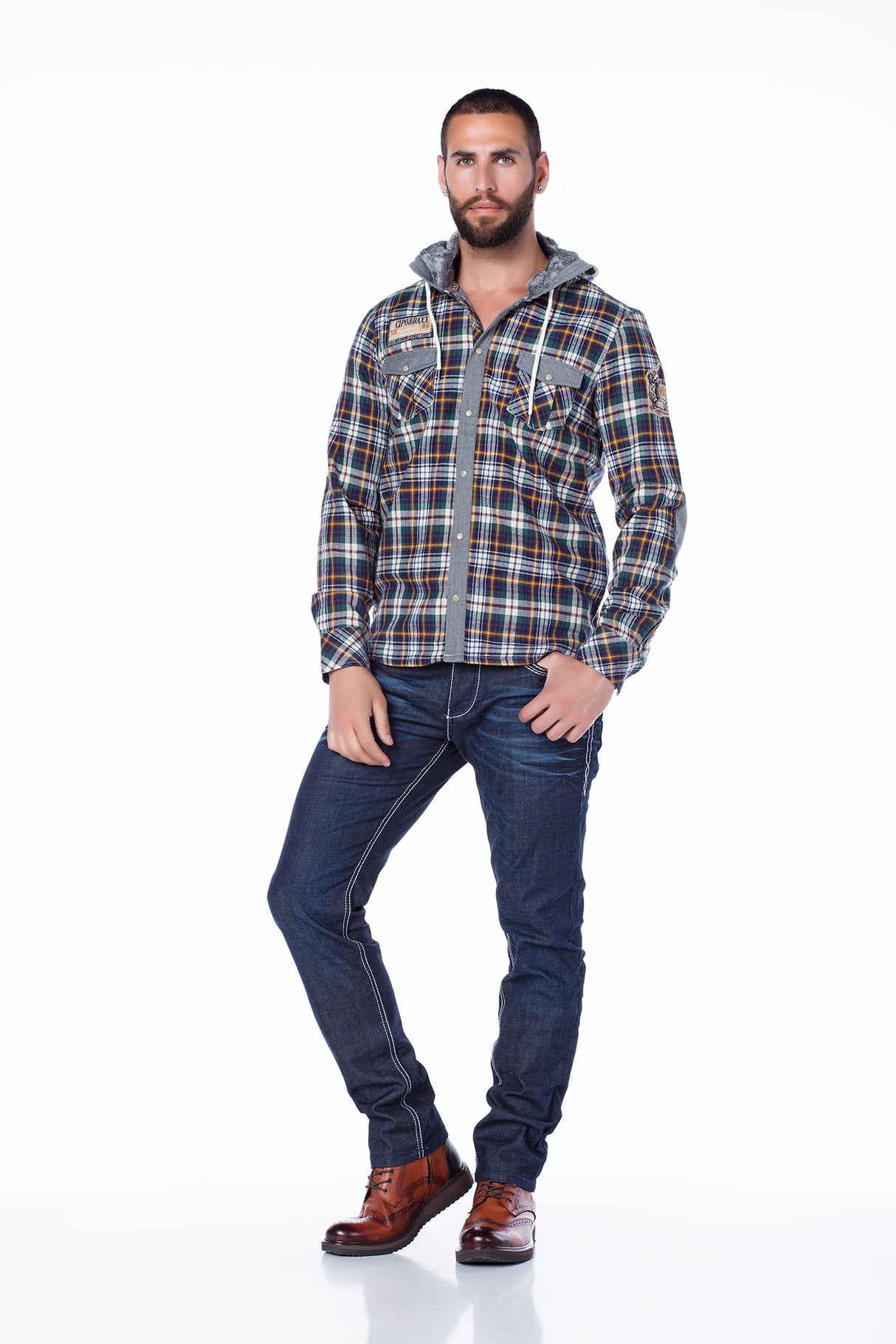 CH128 men's long -sleeved shirt in trendy carod design