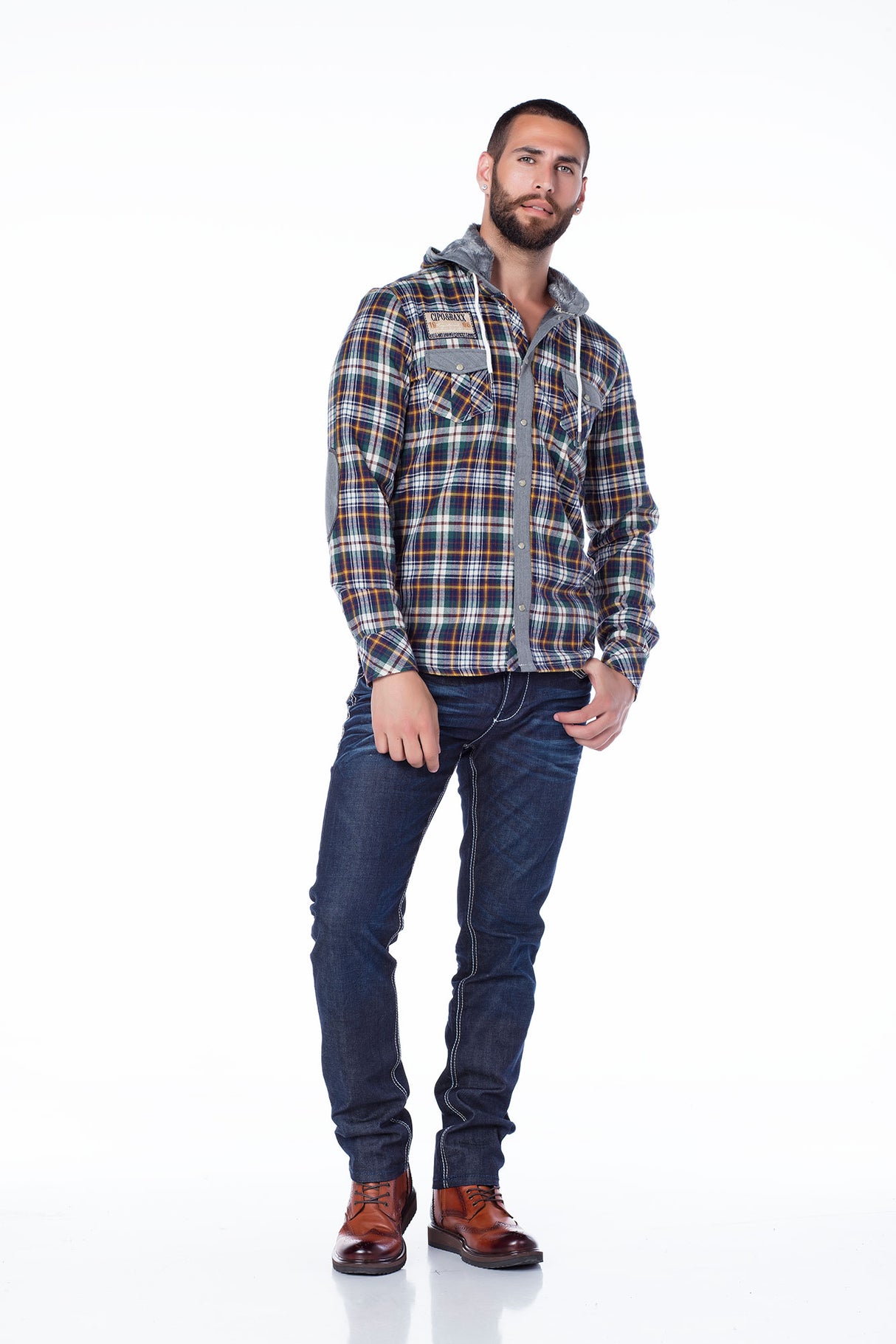 CH128 men's long -sleeved shirt in trendy carod design