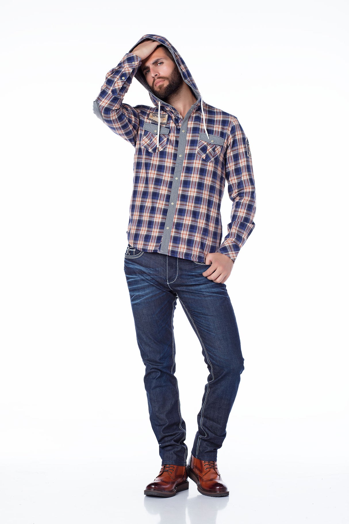 CH128 men's long -sleeved shirt in trendy carod design