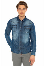 CH165 men's denim shirt with practical push buttons