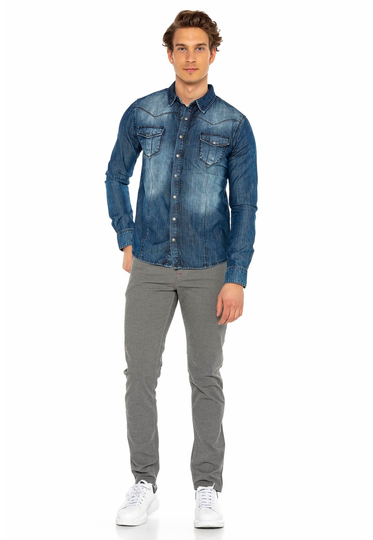 CH165 men's denim shirt with practical push buttons