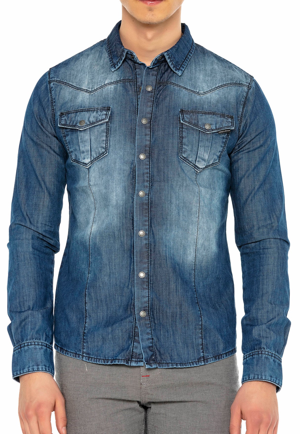 CH165 men's denim shirt with practical push buttons