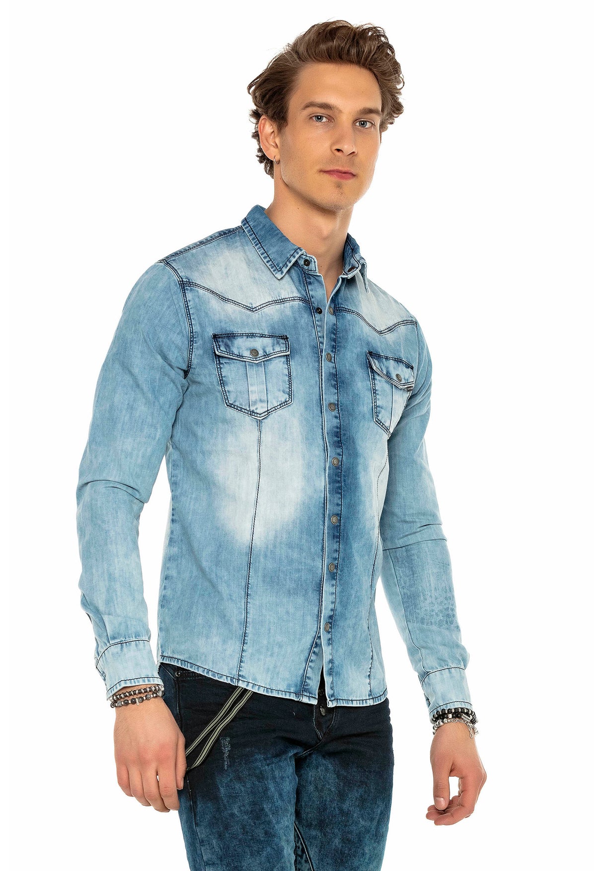 CH165 men's denim shirt with practical push buttons