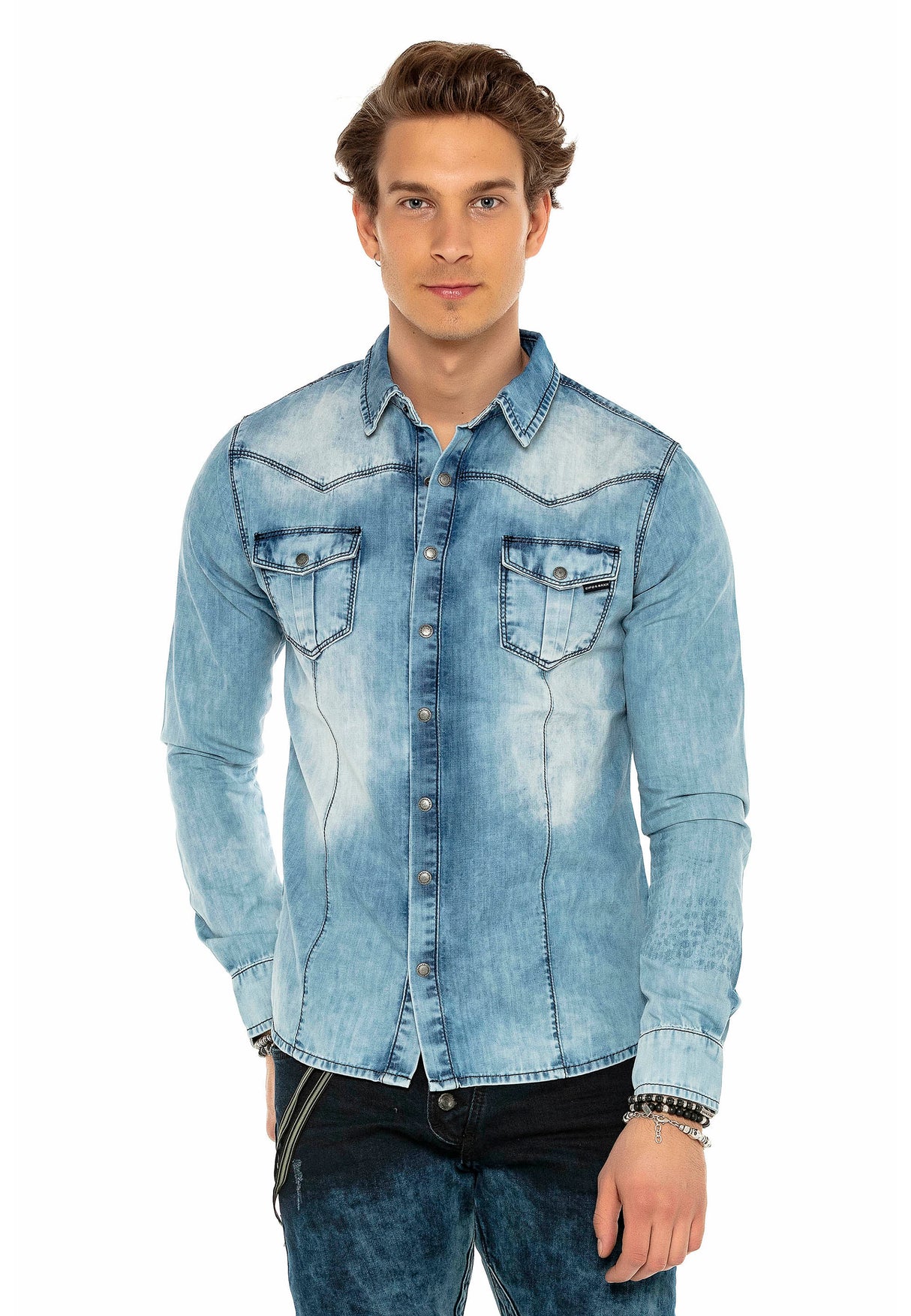 CH165 men's denim shirt with practical push buttons