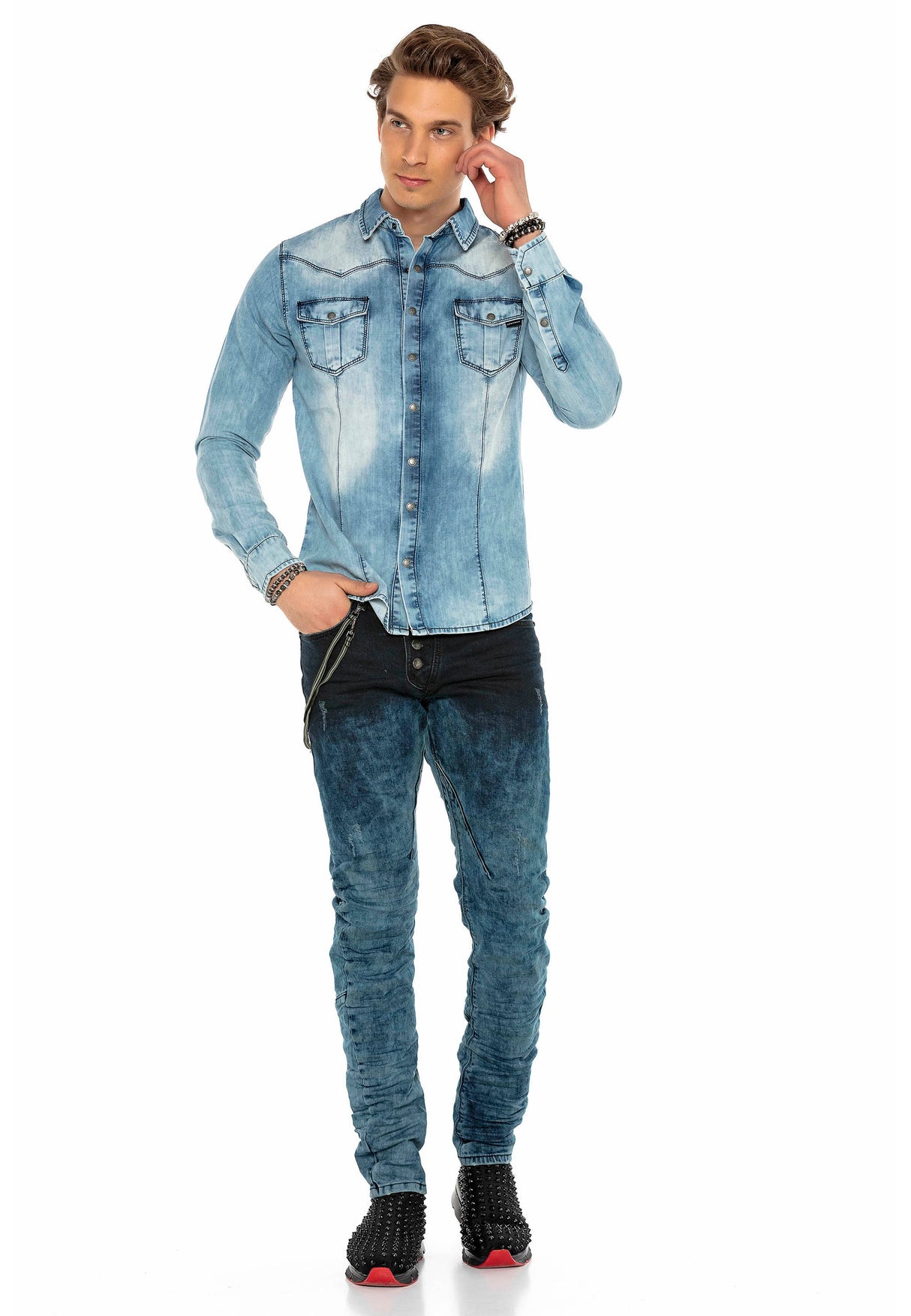 CH165 men's denim shirt with practical push buttons