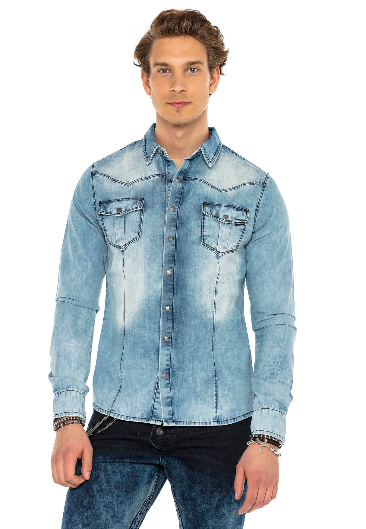 CH165 men's denim shirt with practical push buttons