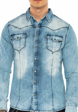 CH165 men's denim shirt with practical push buttons