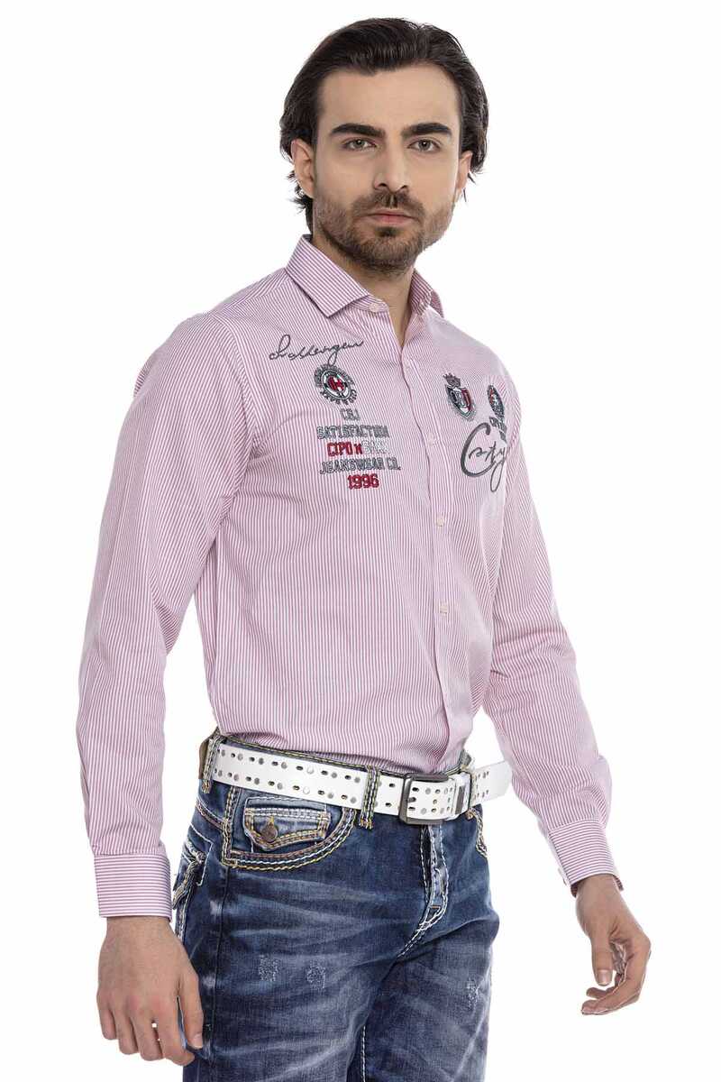 CH180 men's long -sleeved shirt with trendy embroidery