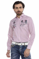 CH180 men's long -sleeved shirt with trendy embroidery