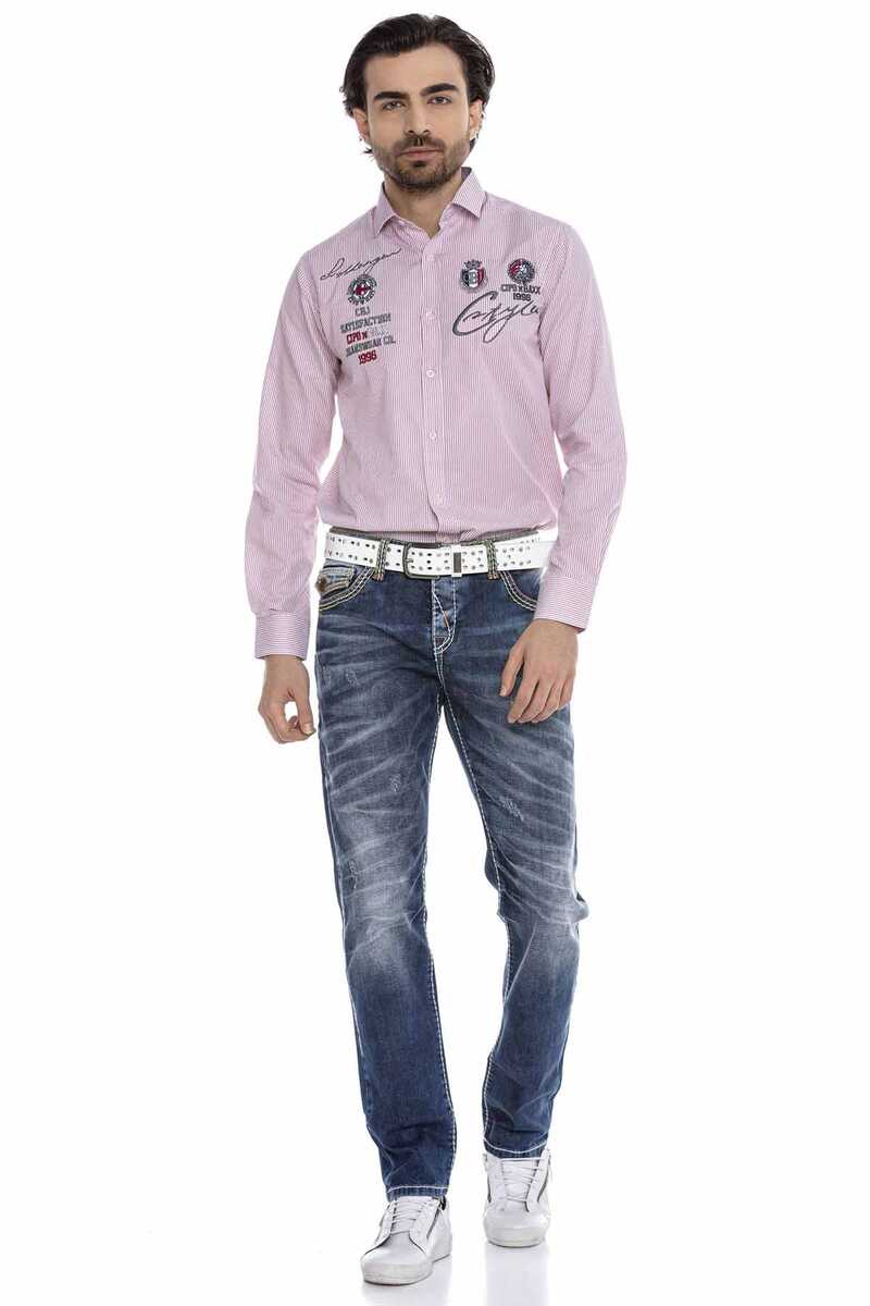 CH180 men's long -sleeved shirt with trendy embroidery