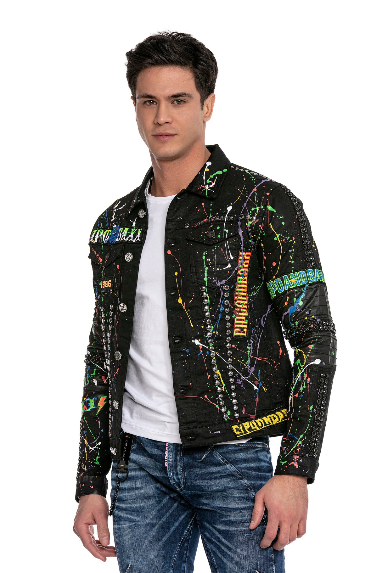 CJ262 Chaqueta negra estampada para hombre