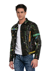 CJ262 Chaqueta negra estampada para hombre