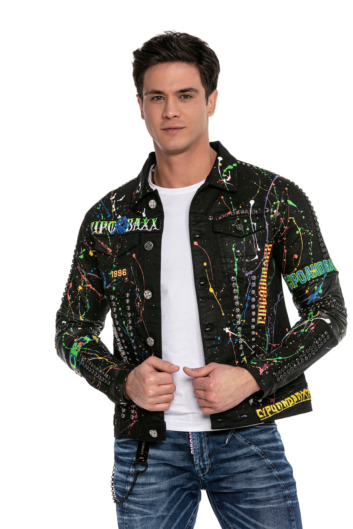 CJ262 Chaqueta negra estampada para hombre