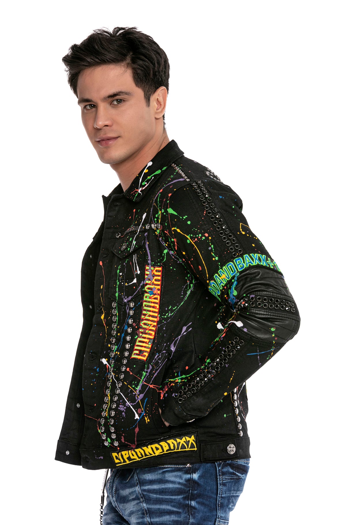 CJ262 Chaqueta negra estampada para hombre