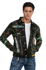 CJ262 Chaqueta negra estampada para hombre