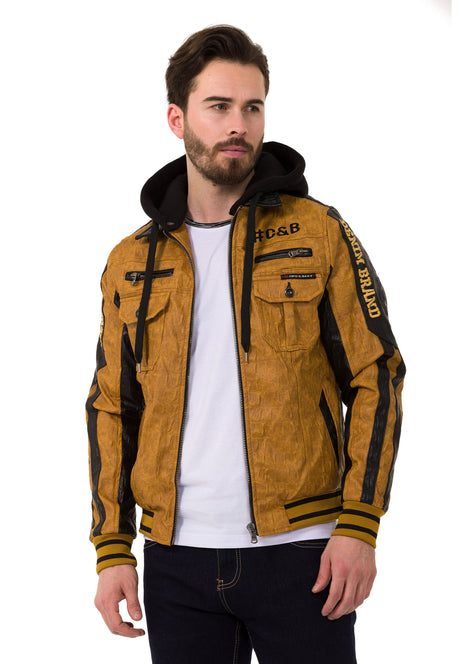 CJ284 men's synthetic leather jacket hooded in a cool look