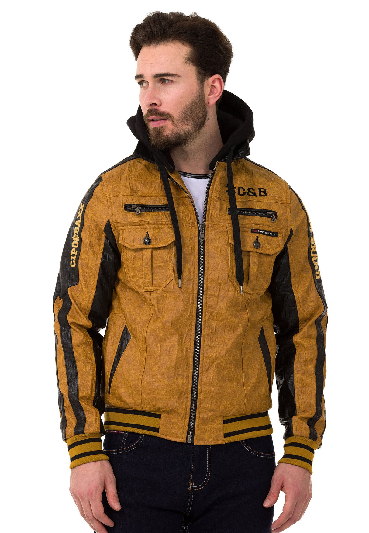 CJ284 Chaqueta de cuero sintética para hombres