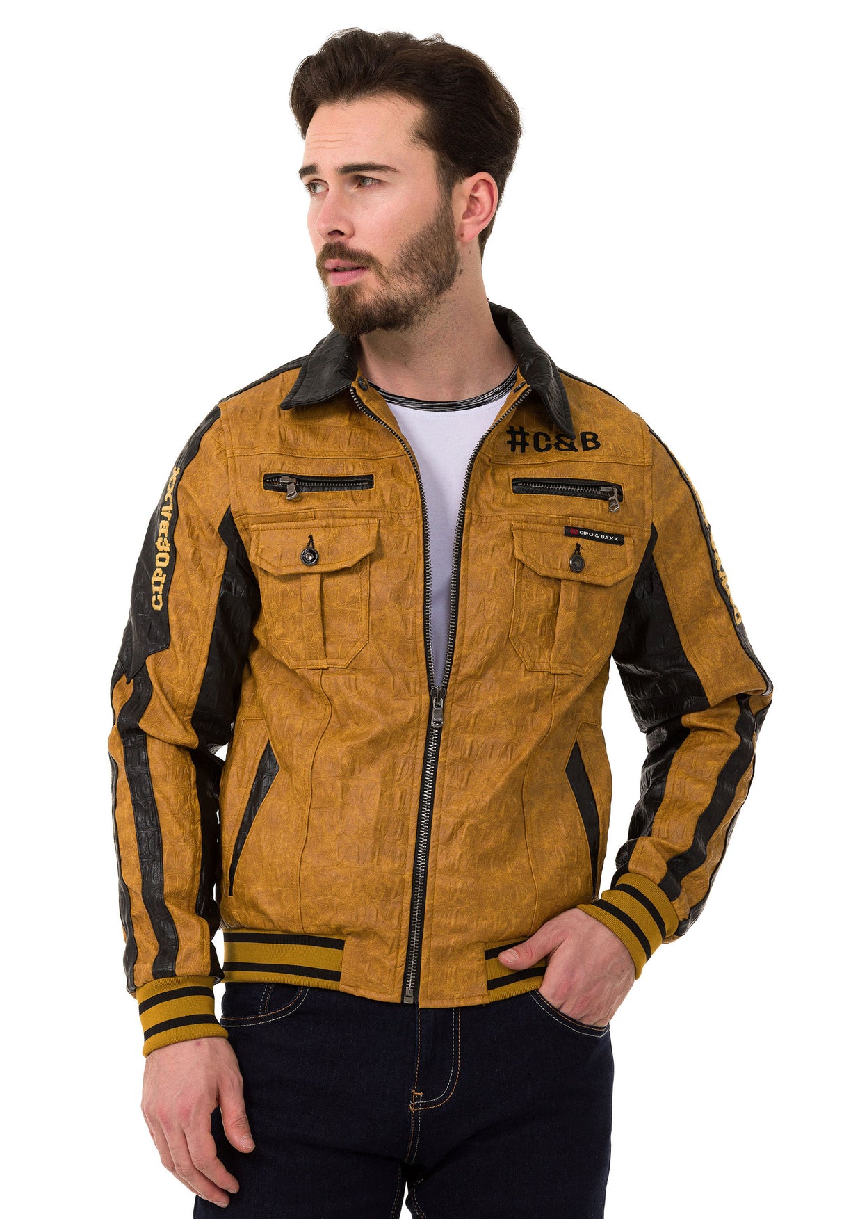 CJ284 Herren Kunstlederjacke Kapuzen im coolem Look