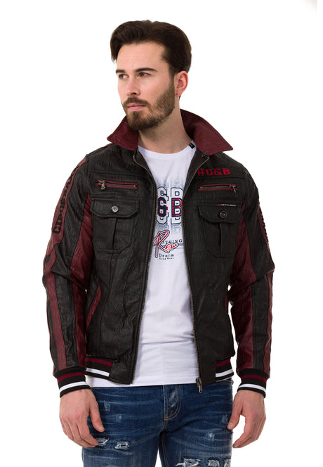 CJ284 men's synthetic leather jacket hooded in a cool look