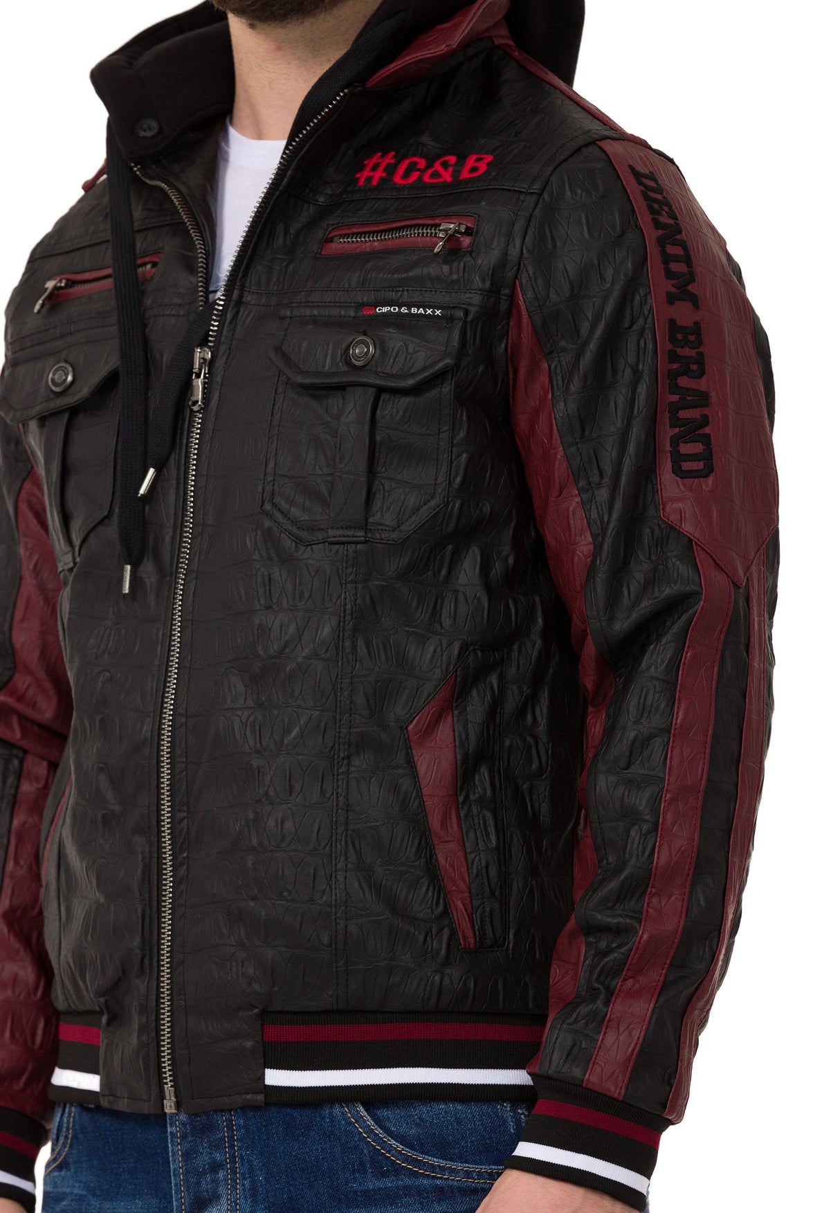 CJ284 Herren Kunstlederjacke Kapuzen im coolem Look