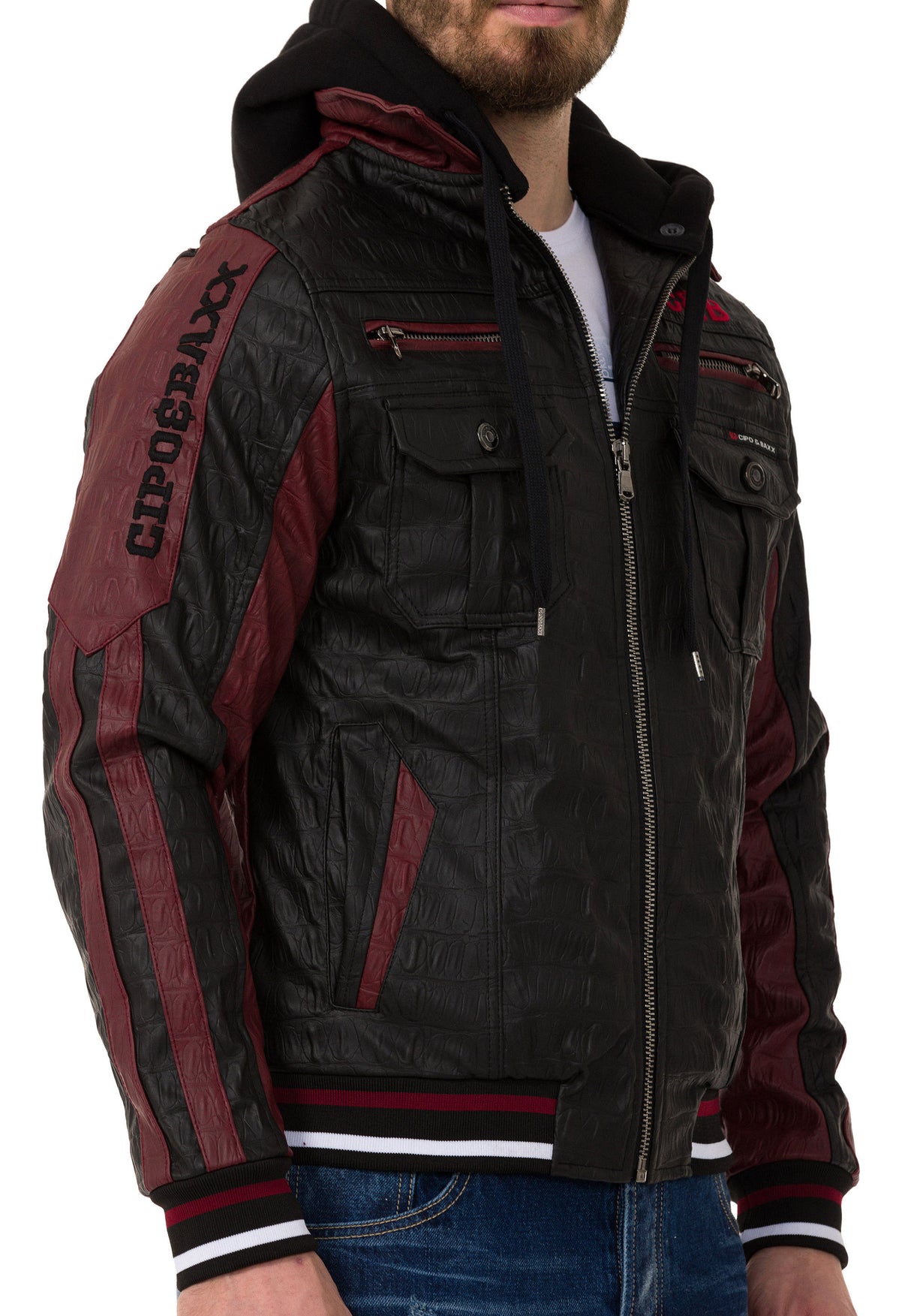 CJ284 Herren Kunstlederjacke Kapuzen im coolem Look