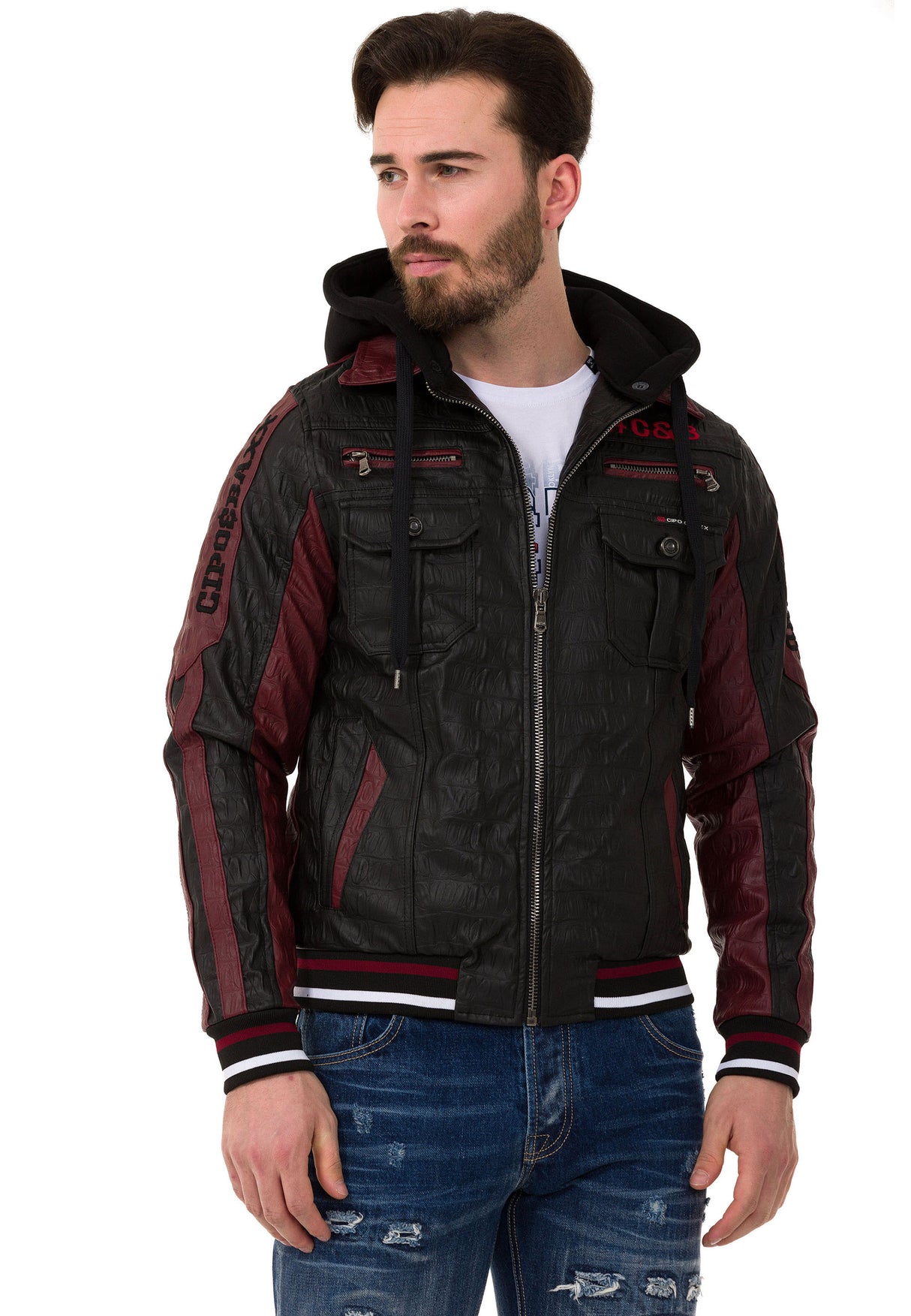 CJ284 Chaqueta de cuero sintética para hombres