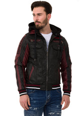 CJ284 Veste en cuir synthétique masculin cagoulé dans un look cool