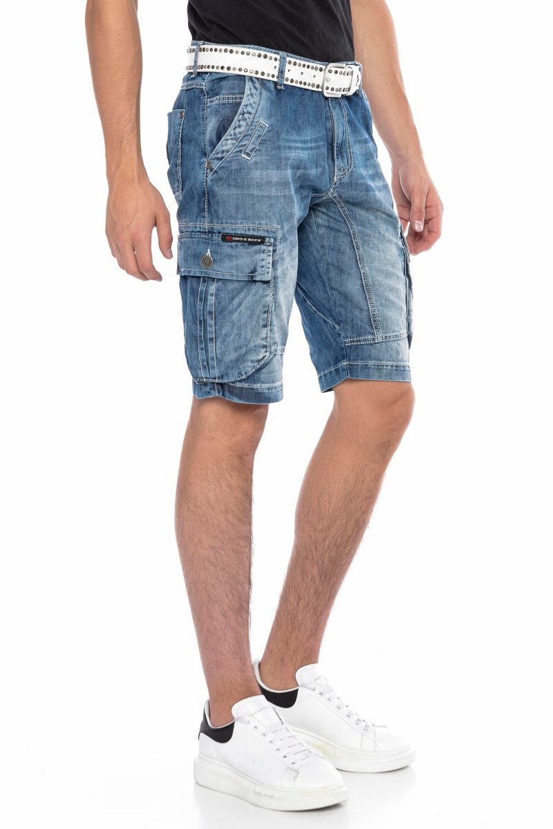 Cipo Baxx Men s Jeans Capri Cargo Shorts with 6 Pockets Leisure Trousers Blue Cipo and Baxx