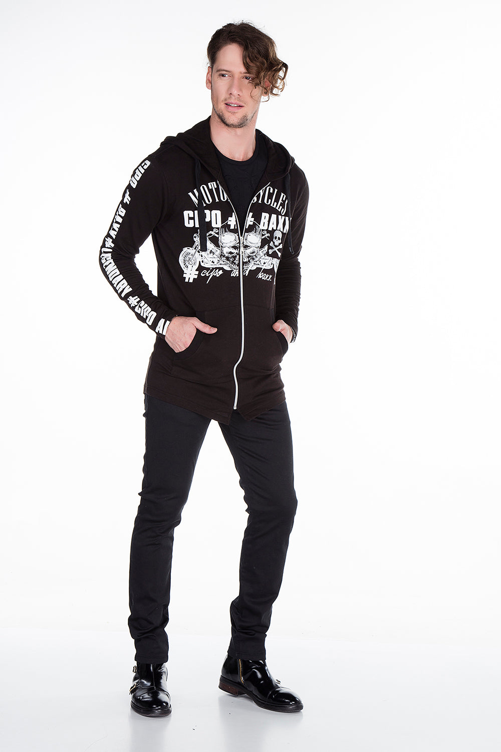 CL239 men's sweat jacket with trendy biker print elements