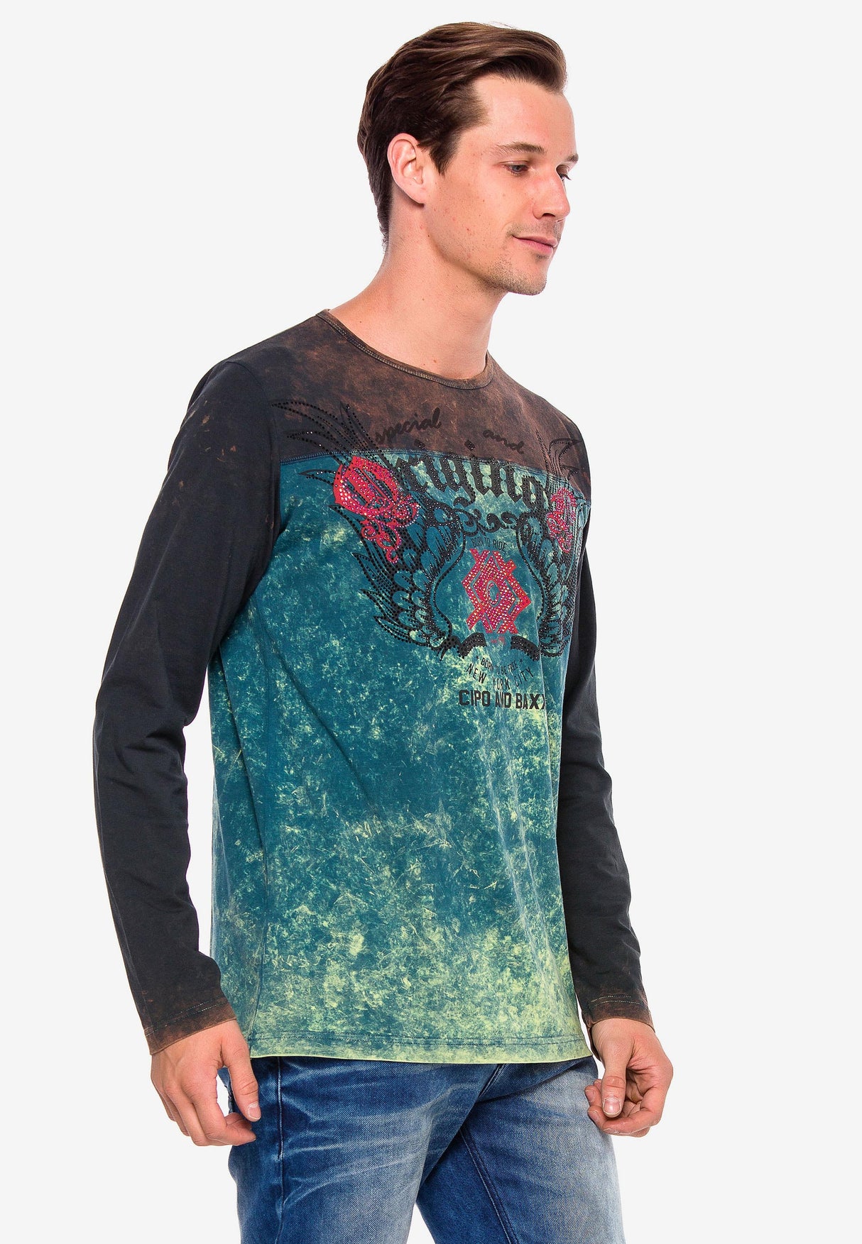 CL351 men's long -sleeved shirt with gemstone print