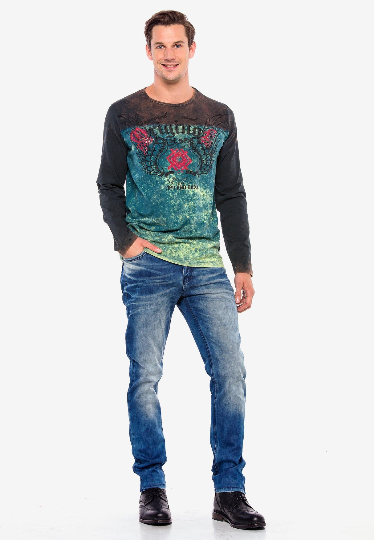 CL351 men's long -sleeved shirt with gemstone print