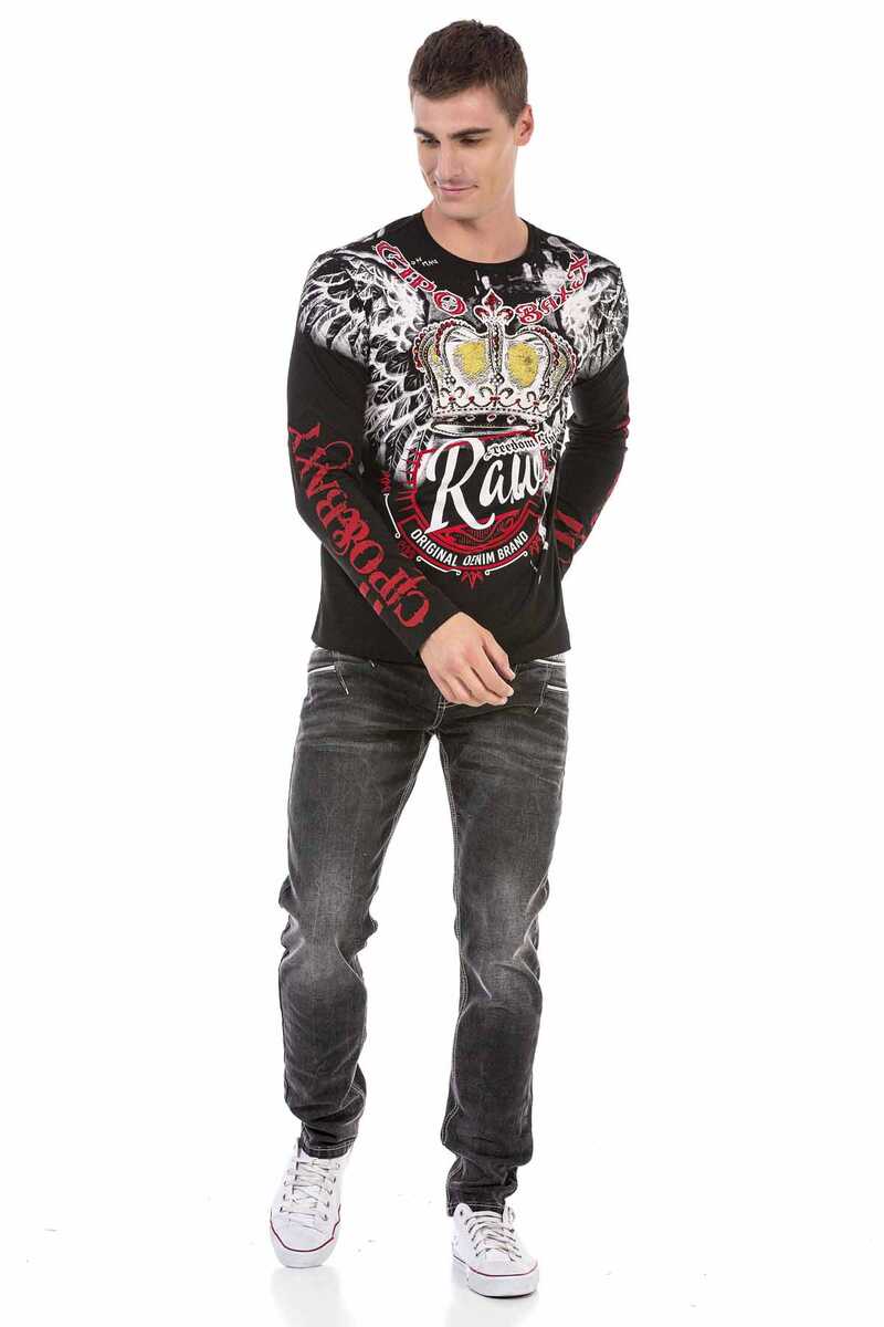 Cipo & Baxx CL489 Maglietta Uomo Manica Lunga Con Stampa, Colore Senape, Taglia XXL - Comoda E Alla Moda - 3