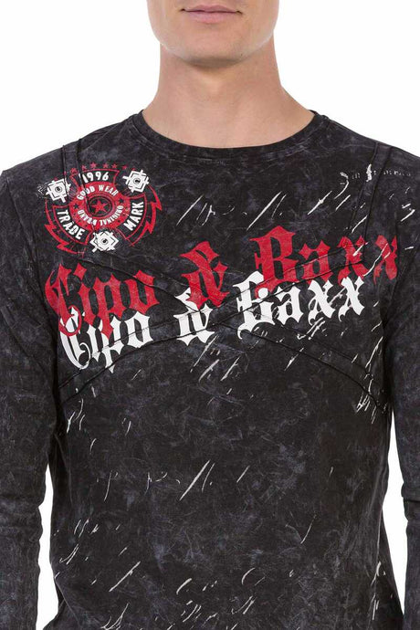 CL489 men's long-sleeved shirt with a large brand front print