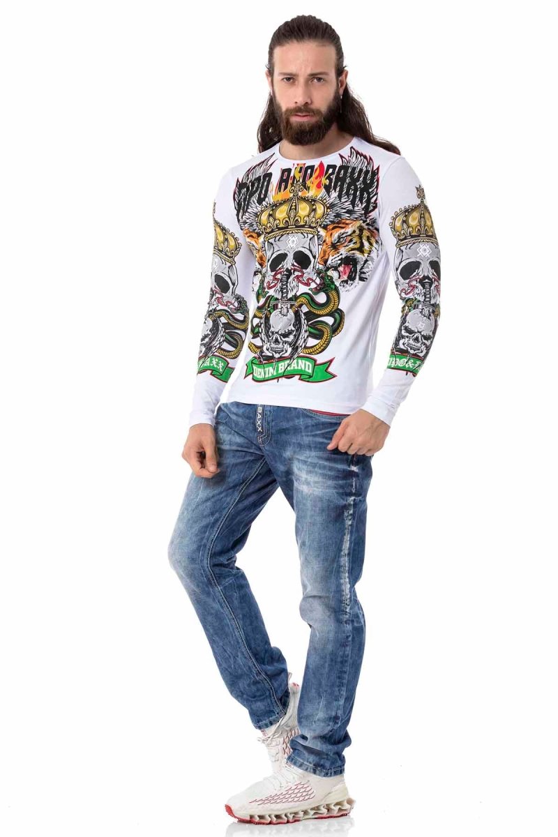 CL514 men's long -sleeved shirt with a big print