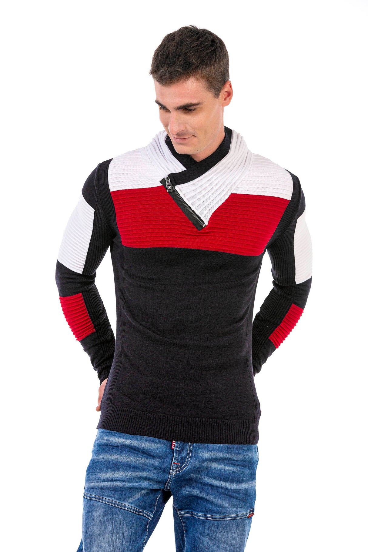 CP248 sweter męski z kołnierzem