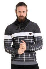 CP279 Herren Strickpullover mit trendigem Karomuster