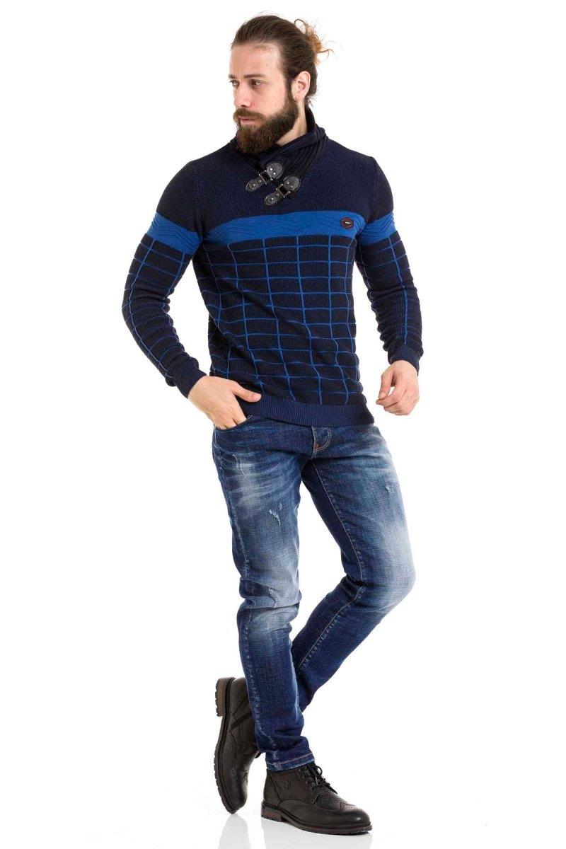 CP279 Herren Strickpullover mit trendigem Karomuster