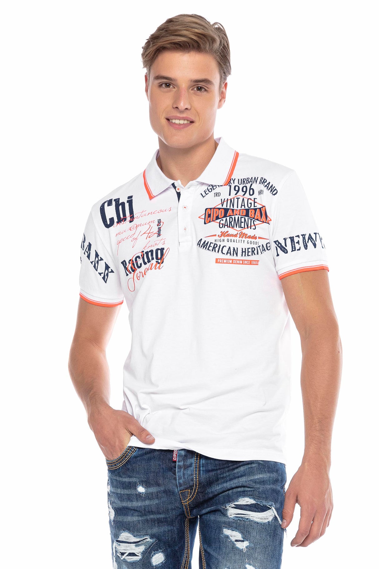 CT603 t-shirt męski polo z nadrukiem